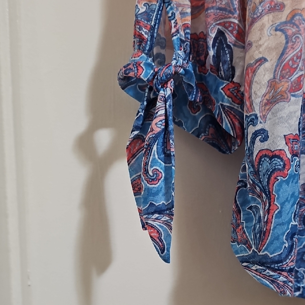 Ruby Rd. Coral to Blue Ombre Paisley Tie-Sleeve Tunic - Picture 3 of 3